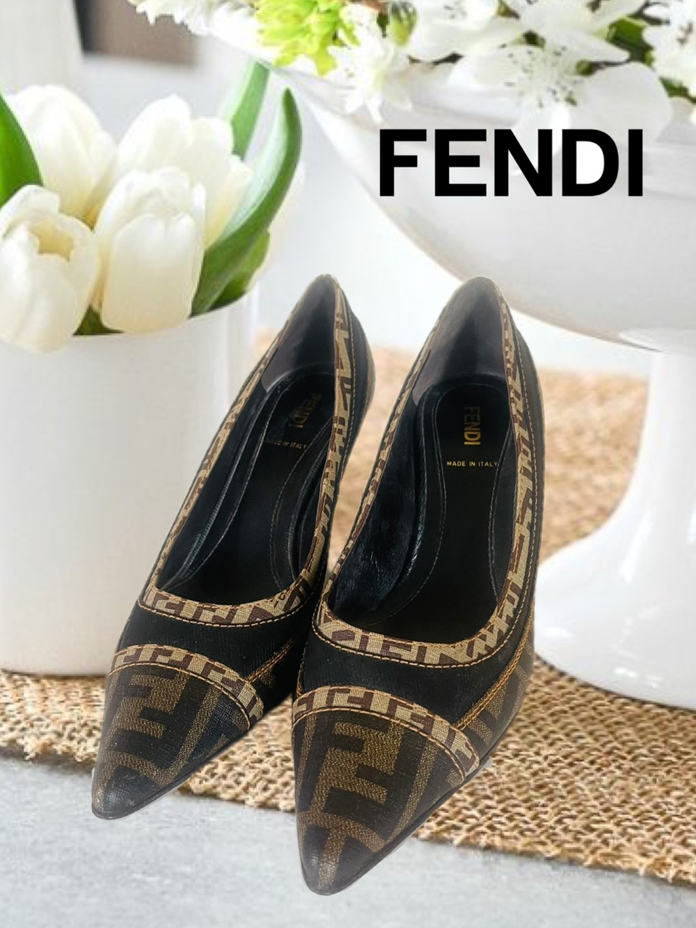 AUTHENTIC FENDI MONOGRAM KITTEN HEELS